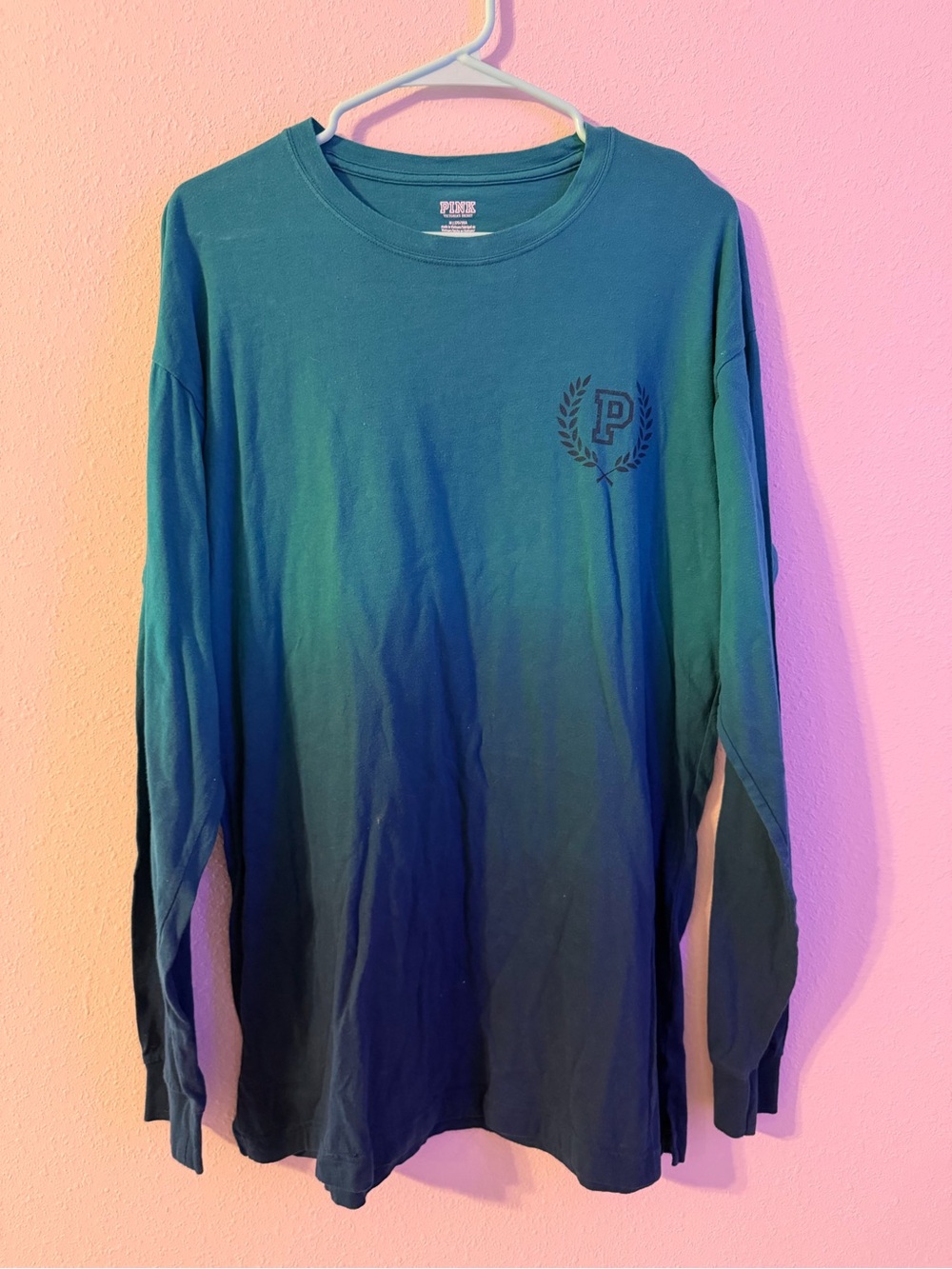 PINK Victoria's Secret Teal Long-Sleeve Crewneck with Chest Crest
